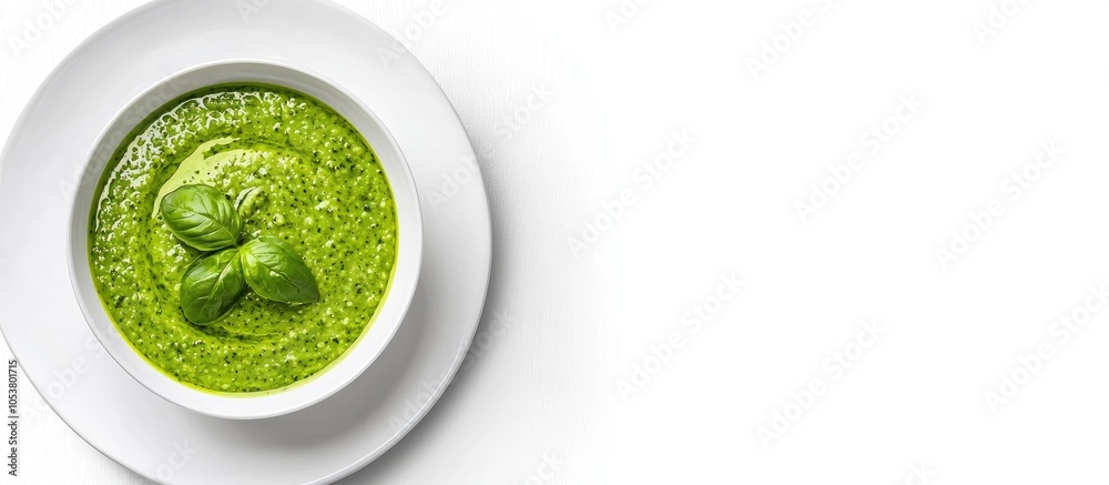 Obraz premium Plate With Green Gazpacho On White Background