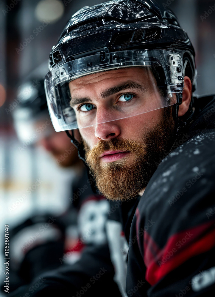 Intense ice hockey portrait - winter sports athlete in action Intense ice hockey portrait - winter sports athlete in action