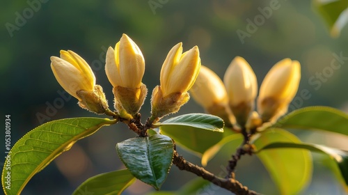 The Buds Of Yellow Michelia Alba Or Michelia Champaca Also Known As Sonchampa Which Are Very Fragrant Flowers photo