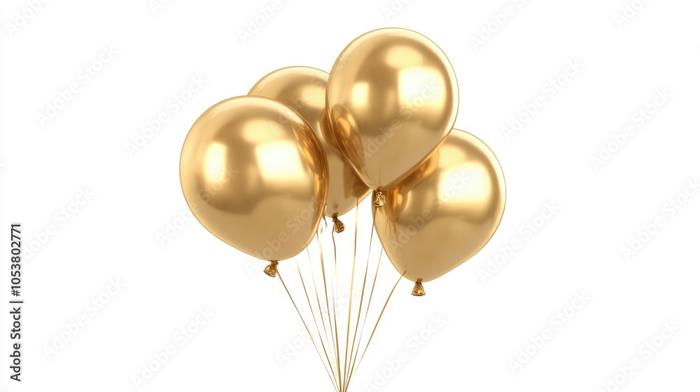 Gold helium balloon for birthdays and celebrations floating and isolated on a white background