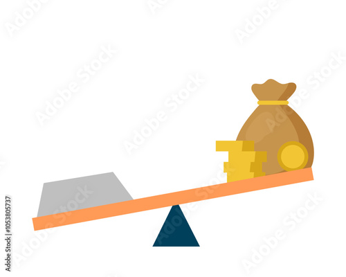Risk scale. Scales with a money bag. Vector simple color flat illustration.