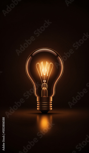 Brown holographic glowing lightbulb with copy space.