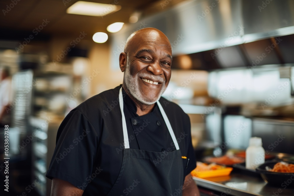 Smiling portrait of a senior chef working in kitchen Smiling portrait of a senior chef working in kitchen