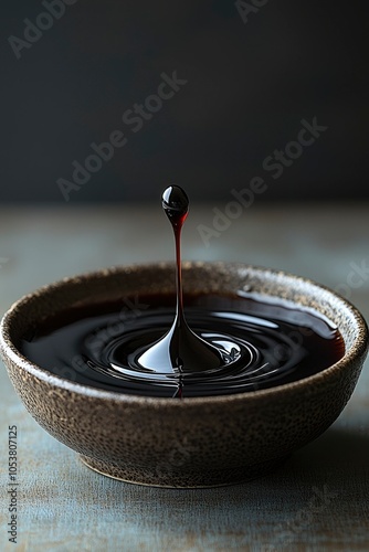 A Drop of Soy Sauce Falling Into a Bowl Creating Ripples photo