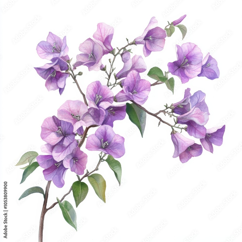Obraz premium An illustration of a branch of lilac bougainvilleas, from corner to corner