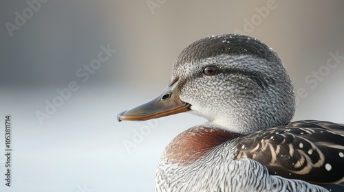 Close up of a male Gadwall bird Mareca strepera photo