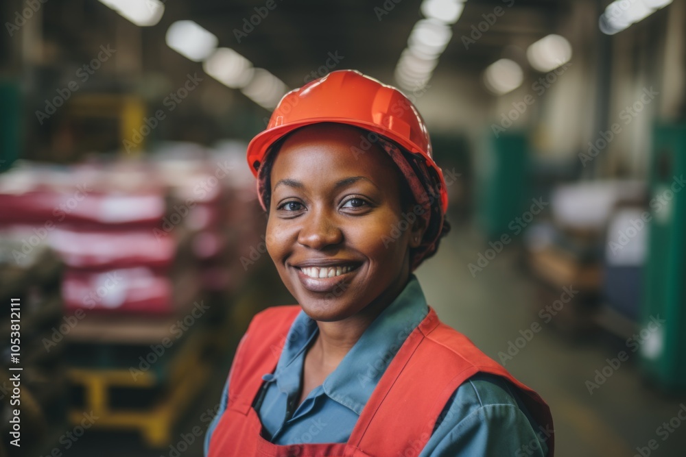 Portrait of a joyful middle aged African American female warehouse worker Portrait of a joyful middle aged African American female warehouse worker