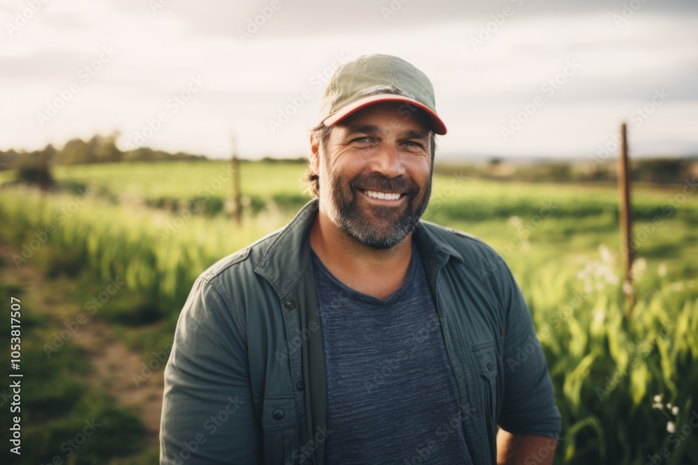 Smiling portrait of a middle aged Caucasian male farmer on field Smiling portrait of a middle aged Caucasian male farmer on field