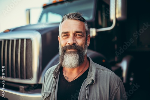 Smiling portrait of a middle aged Caucasian male trucker