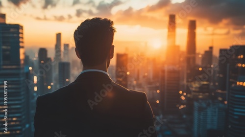 A business leader reflecting on their career and aspirations while overlooking a cityscape from a rooftop focused on future goals for their organization