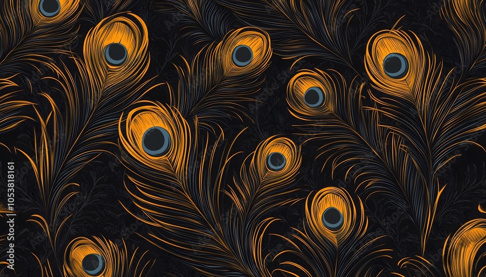 Fototapeta premium A colorful and seamless wallpaper of peacock feathers