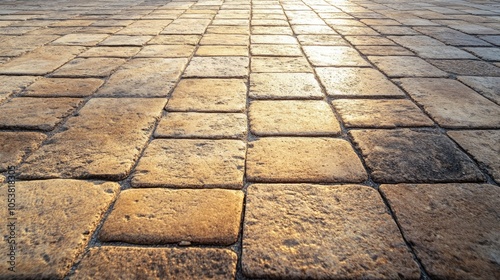 Neatly arranged paving stones create a structured pavement design with a clear perspective photo