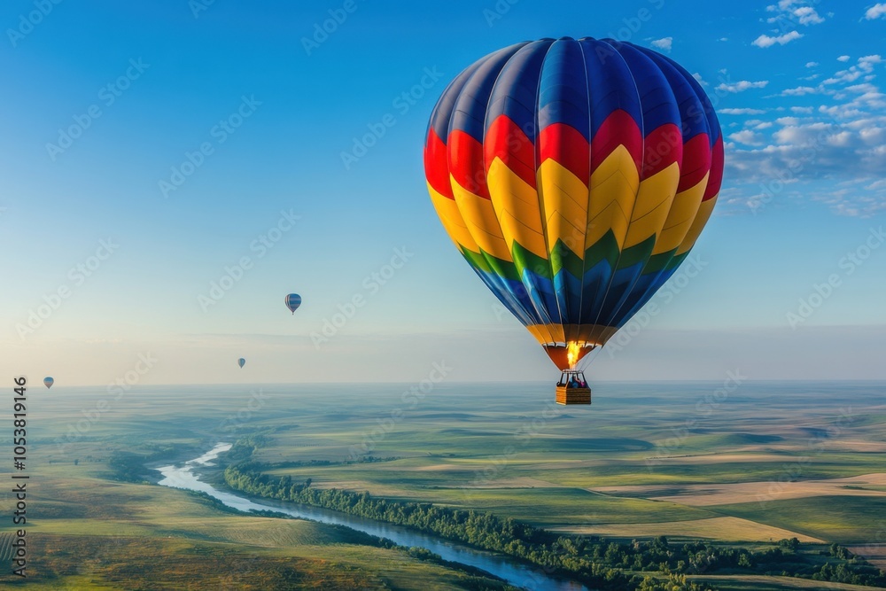 Obraz premium Colorful Balloon Over Scenic Earth Landscape
