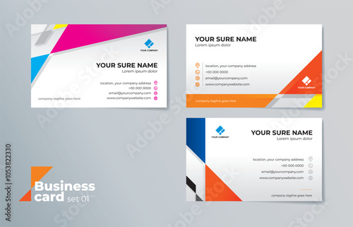 A set of business card templates with random triangle backgrounds in various colors