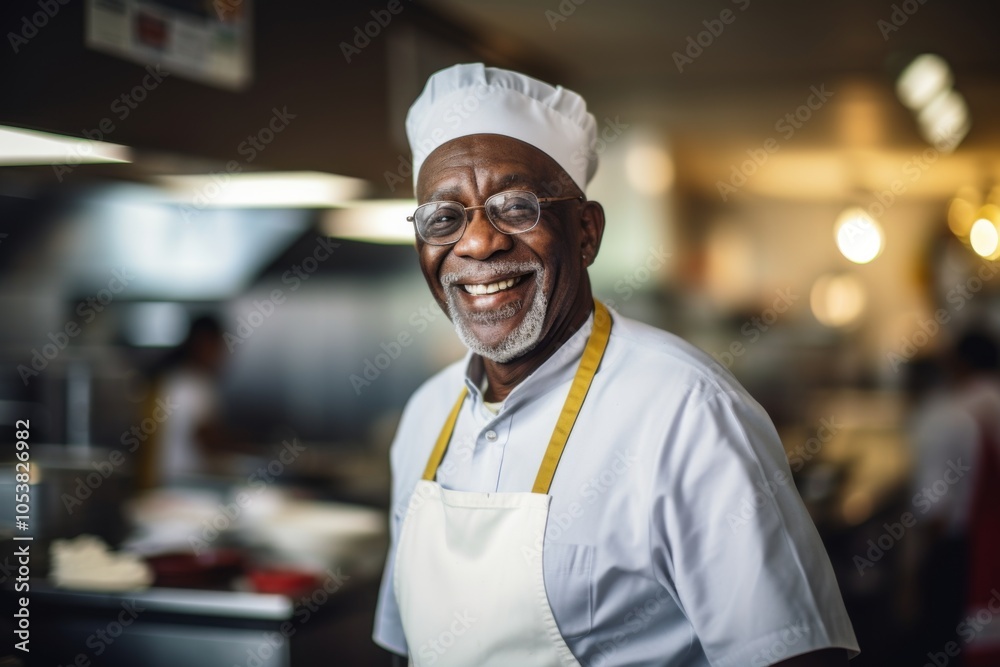 Smiling portrait of a senior chef working in kitchen Smiling portrait of a senior chef working in kitchen