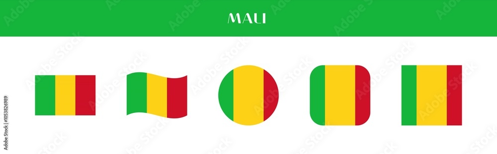 Fototapeta premium Set of Mali national flag icons in various styles on transparent background