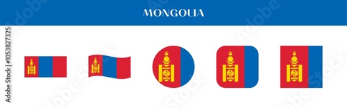 Set of Mongolia national flag icons in various styles on transparent background photo