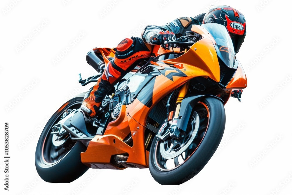 Professional GP motorbike racer isolated in motion on white Professional GP motorbike racer isolated in motion on white