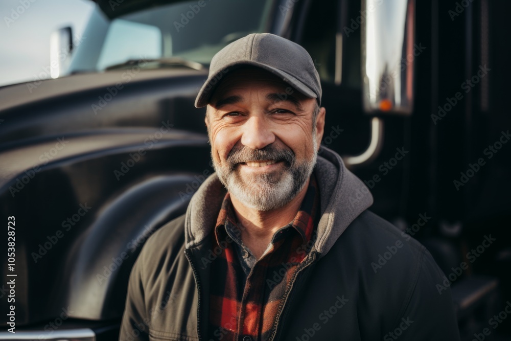 Smiling portrait of a middle aged Caucasian male trucker Smiling portrait of a middle aged Caucasian male trucker