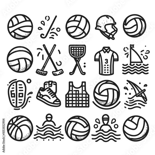 Water Polo elements thin outline icon set
