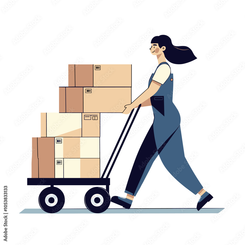 vector character loader with cargo trolley on white background .Generative AI