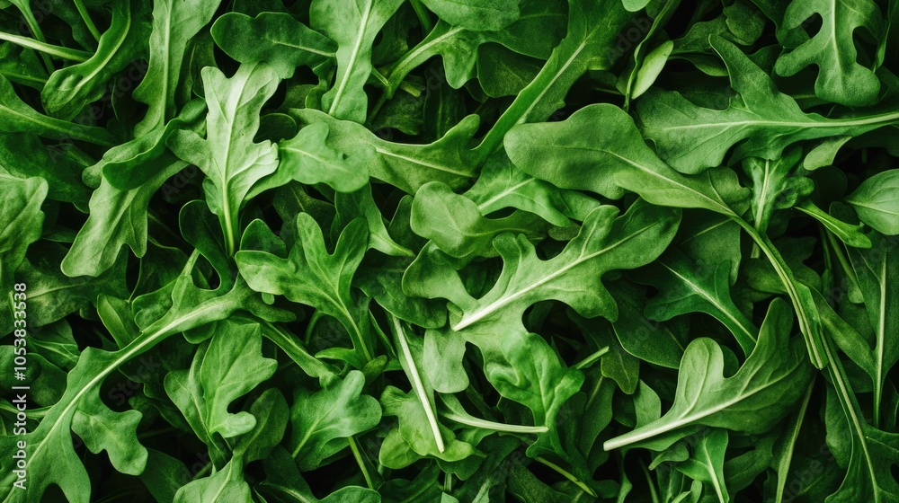 Fresh arugula leaves texture from above Fresh arugula leaves texture from above