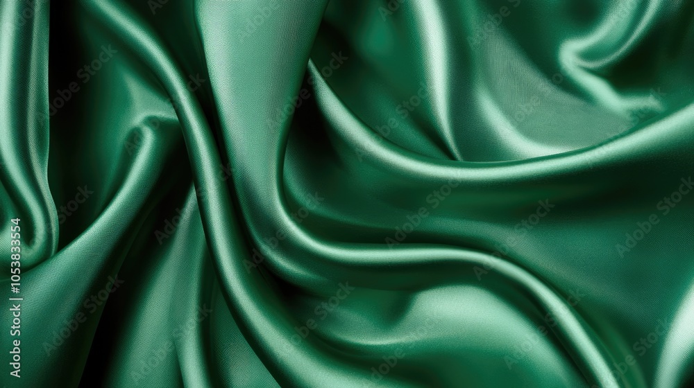 Obraz premium Flowing green satin fabric elegantly arranged as a silky drape