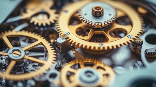 Intricate Golden Clockwork Gears Close-Up