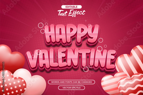 3d Happy valentine editable text effect with 3d love shape decoration