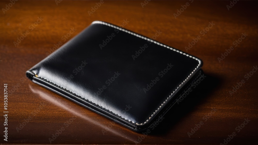 A sleek brown leather wallet rests closed on a smooth black surface. It exhibits fine stitching and a minimalist design, reflecting elegance and craftsmanship. A sleek brown leather wallet rests closed on a smooth black surface. It exhibits fine stitching and a minimalist design, reflecting elegance and craftsmanship.