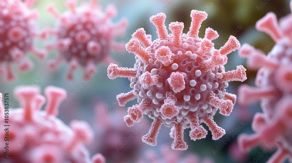 Close-Up of Viral Structure Under Microscope