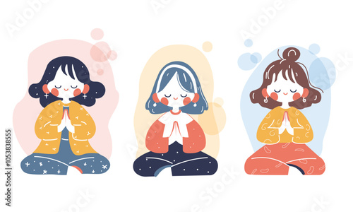 Cute girls in the lotus position practicing yoga.