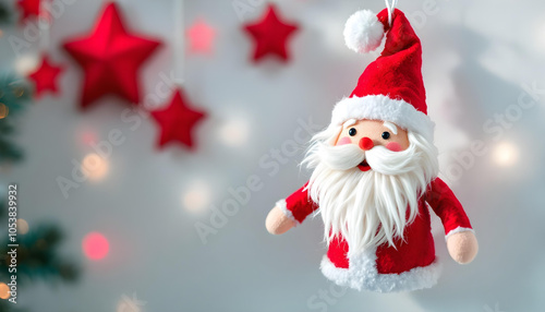 Cute Christmas Plush Santa Claus Doll with Red Stars Holiday Decoration