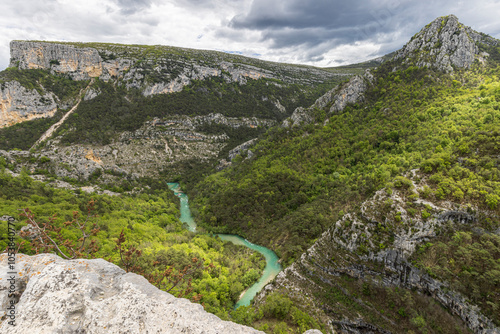 Scenic view Gorges du Verdon from Point Sublime , Grand Canyon Aiguines in Provence, France. photo