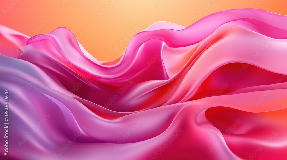 Obraz premium Abstract pink and purple waves flowing smoothly against a soft colorful background.