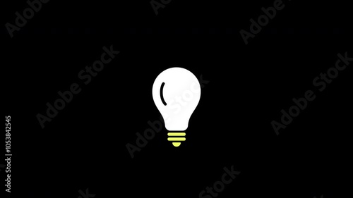 An animated light bulb is flashing on a black background. Alpha channel. Glow effects included.