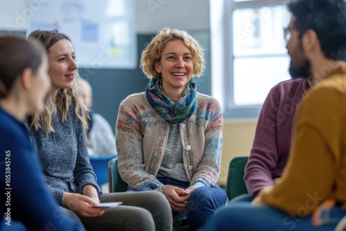 Adults of various ages in a language class, practicing conversation skills with partners, eager to learn a new language