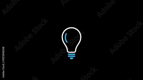 An animated light bulb is flashing on a black background. Alpha channel.