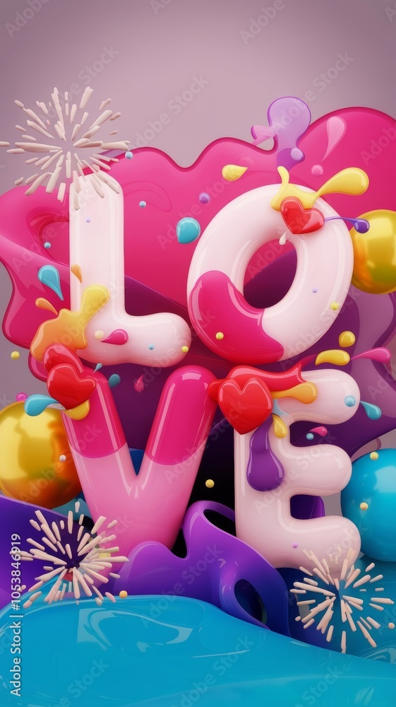 Colorful love sign with festive elements Colorful love sign with festive elements