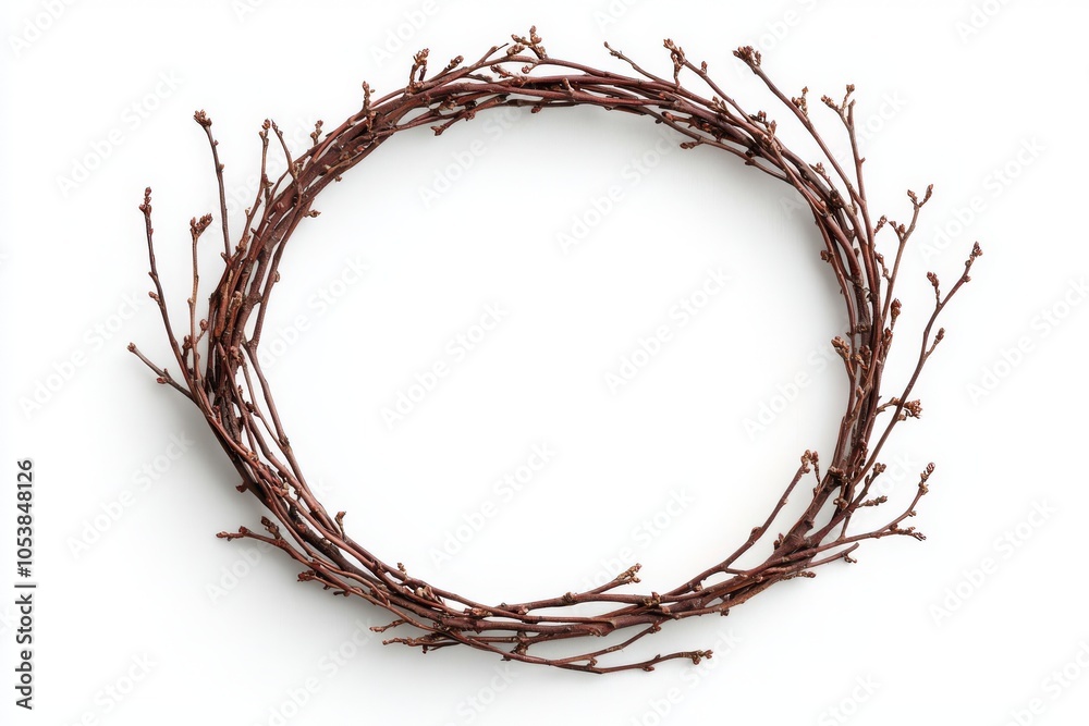 Fototapeta premium Natural twig wreath, brown curls on a white isolated background