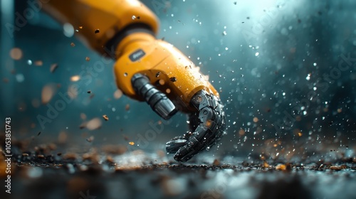 Robotic technology in action, showcasing an advanced arm manipulating rocky debris with finesse, set against a backdrop emphasizing precision and mechanical design. photo