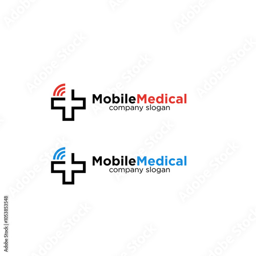 Stylish and modern logo for a mobile medical company, featuring a cross and wireless signal. Perfect for healthcare branding and technology integration. photo