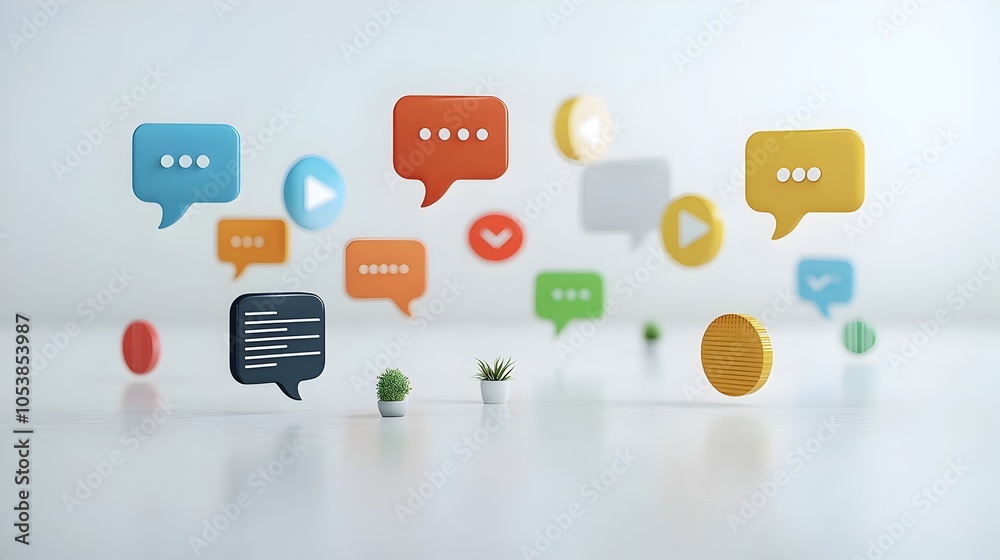 Elegant Floating 3D Speech Bubbles with Soft Glowing Effects Glossy Textures and Ellipsis on a Clean Minimal White Background Perfect for Communication Dialogue and Messaging Concepts Elegant Floating 3D Speech Bubbles with Soft Glowing Effects Glossy Textures and Ellipsis on a Clean Minimal White Background Perfect for Communication Dialogue and Messaging Concepts