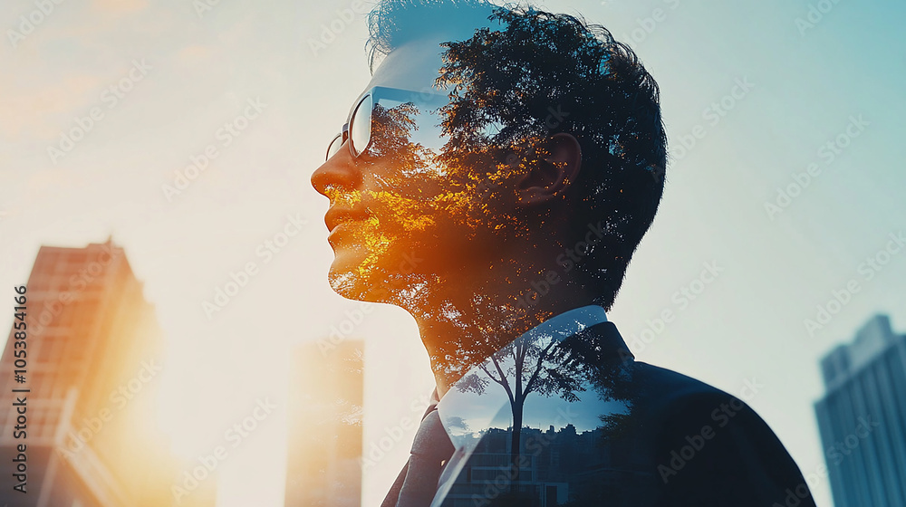 Double exposure Businessman focuses on effective communication to ensure business success. Double exposure Businessman focuses on effective communication to ensure business success.