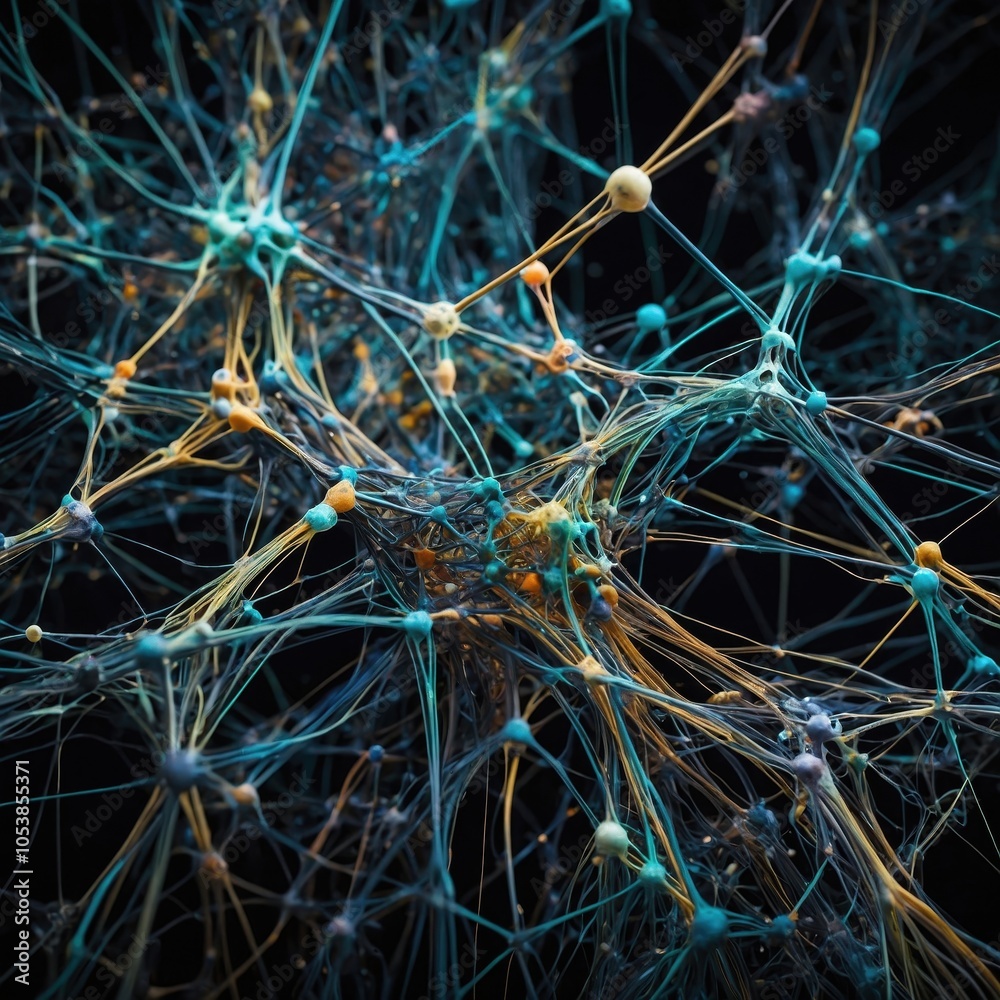 An abstract depiction of a neural network, featuring interconnected nodes and vibrant pathways, symbolizing the complexity of artificial intelligence