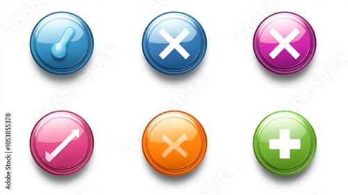 Free Download Checkmark and cross icons in vector format, signifying approval and disapproval, are displayed on interface buttons.  - GFXLoad