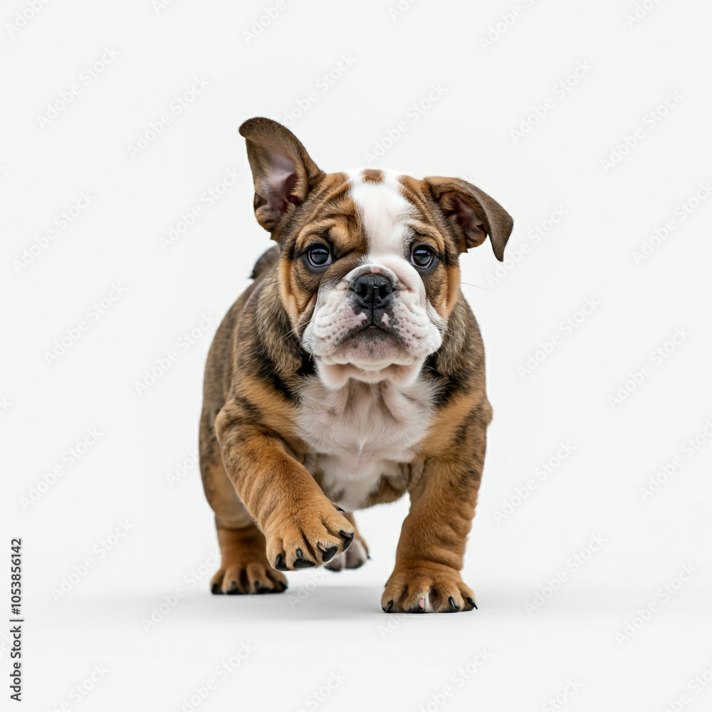 Fototapeta premium English Bulldog Puppy Dog, Cute Playful Pet, Isolated on White Background 