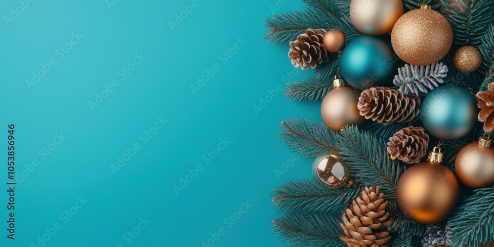 Festive Holiday Decorations with Ornaments and Pine Cones Festive Holiday Decorations with Ornaments and Pine Cones