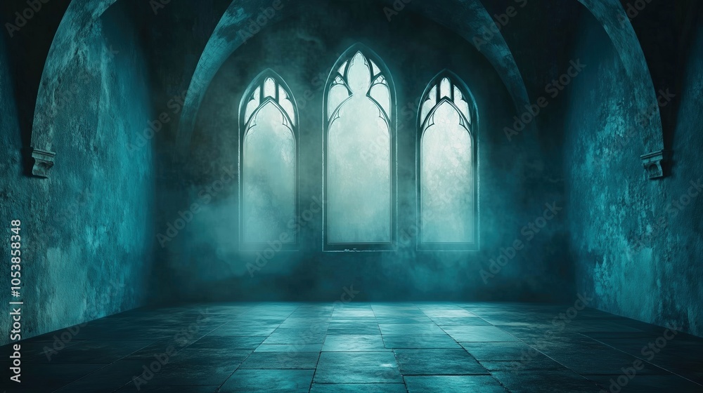 Fototapeta premium Mysterious Gothic Interior with Windows