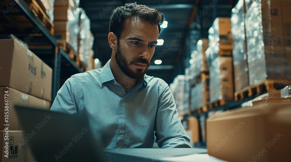 Logistics manager coordinating shipments and deliveries using advanced software systems. Logistics manager coordinating shipments and deliveries using advanced software systems.
